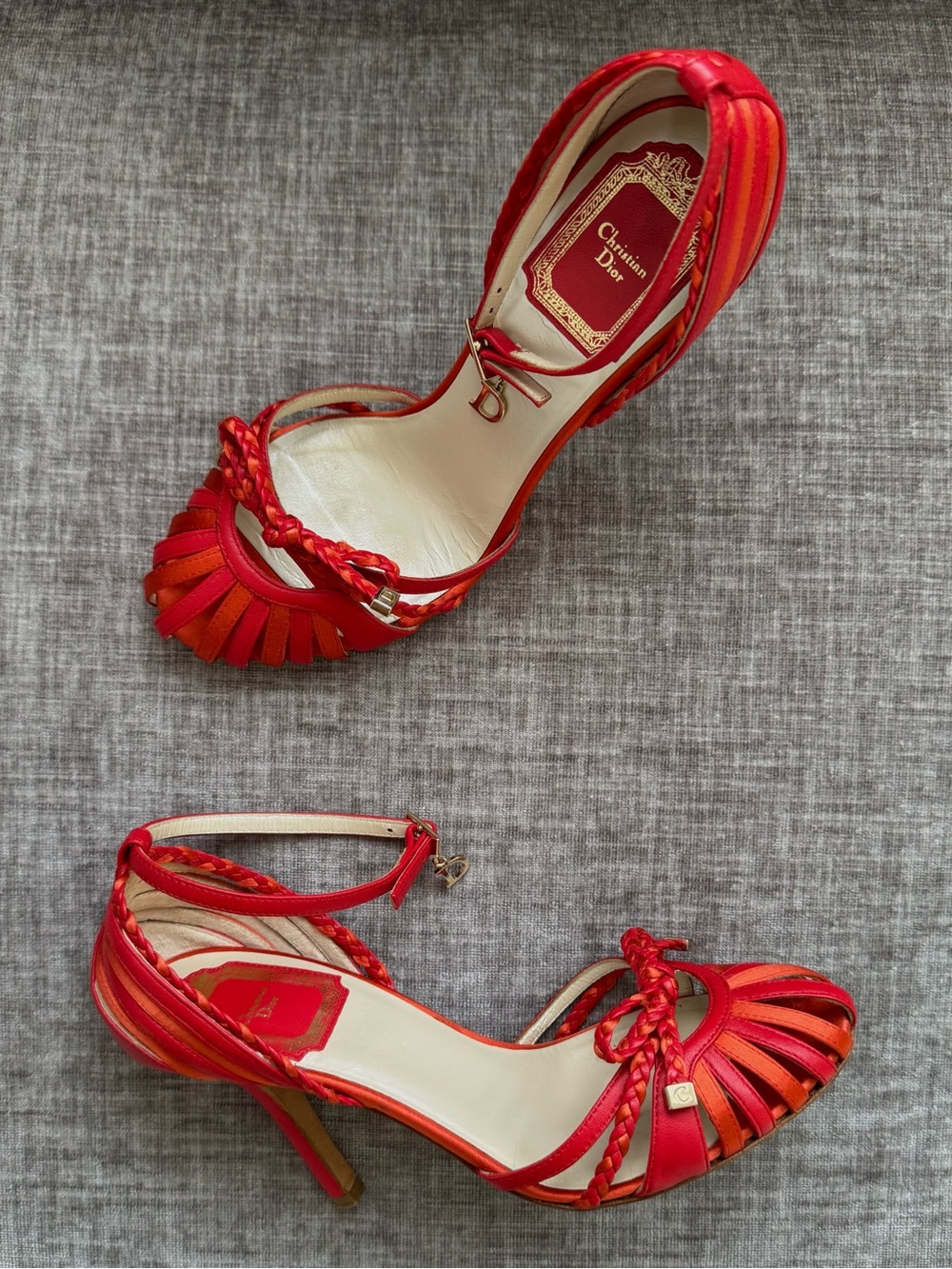 Vintage Christian Dior Allegria Flamenco D Charm Heels Red Orange 35